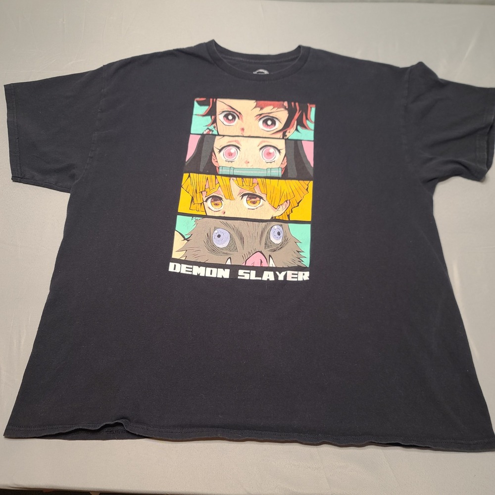 Demon Slayer Graphic T-Shirt Mens 2XL Black Tanjiro Nezuko Zenitsu Inosuke Eyes - Picture 2 of 6